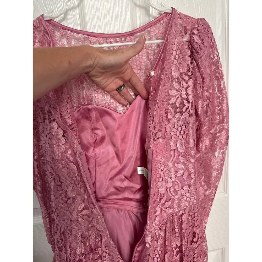 American vintage 70's pink lace prom Bridesmaid midi dress small